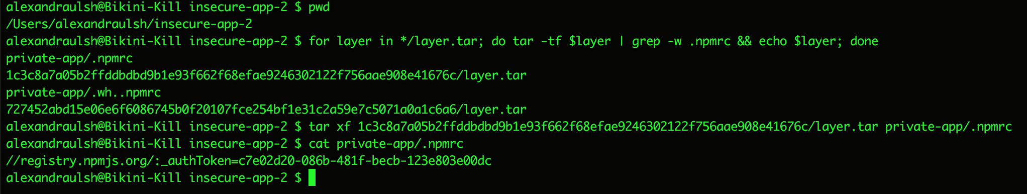 Stealing .npmrc files from Docker layers