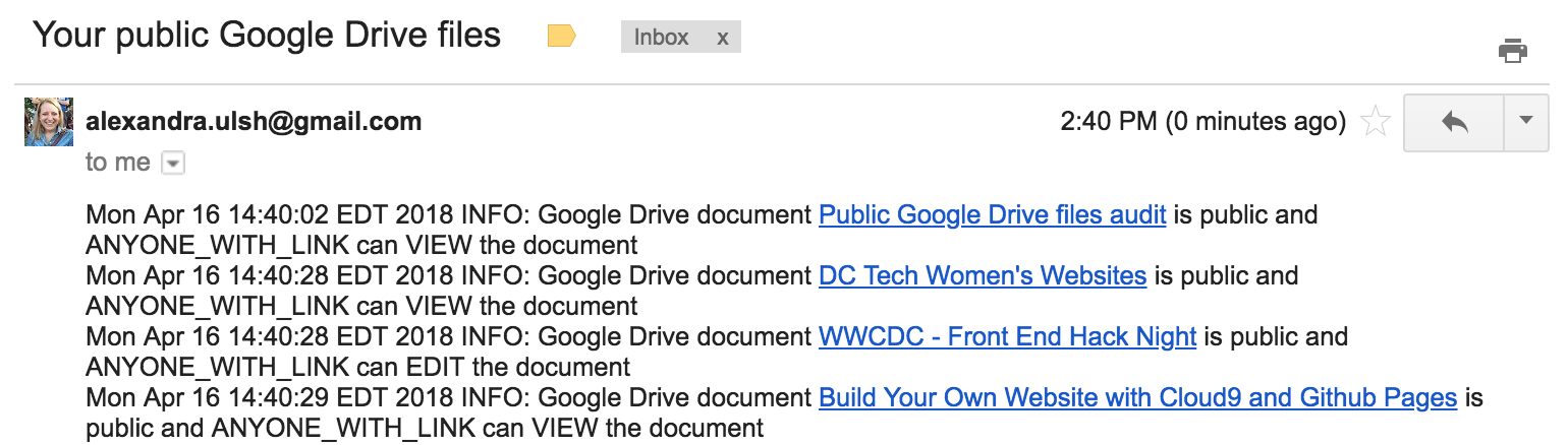 Auditing public Google Drive files – Alexandra Ulsh