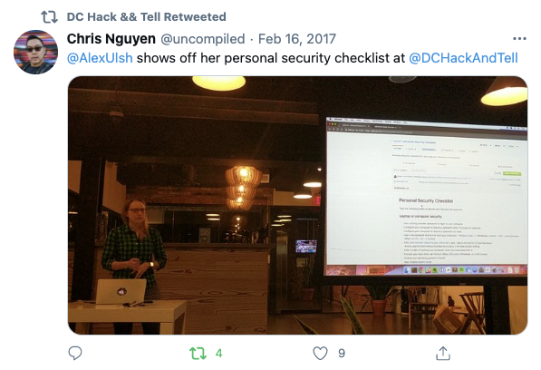 Presenting on my personal security checklist at DC Hack and Tell on February 16th, 2017